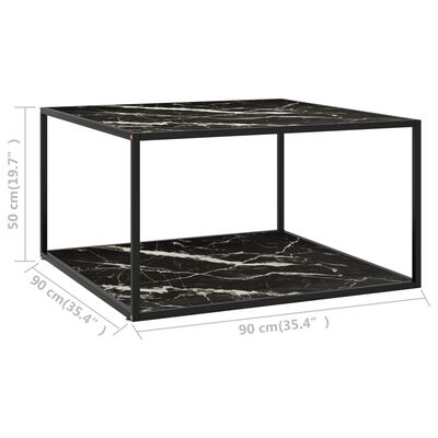vidaXL Klubska mizica črna s črnim marmornim steklom 90x90x50 cm