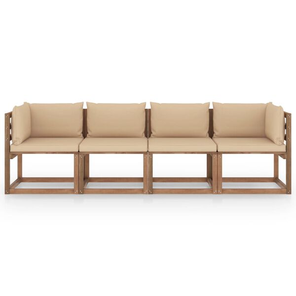 vidaXL Kavč &scaron;tirised iz palet z blazinami impregnirana borovina