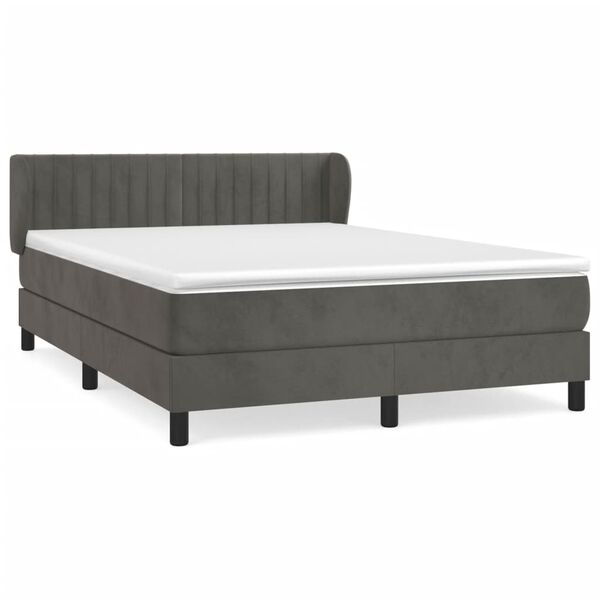 vidaXL Box spring postelja z vzmetnico temno siva 140x200 cm žamet