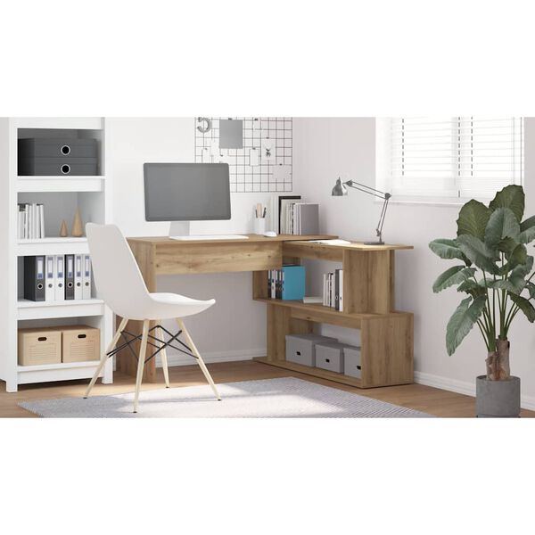 vidaXL Kotna pisalna miza artisan hrast 200,5x50x76 cm inženirski les