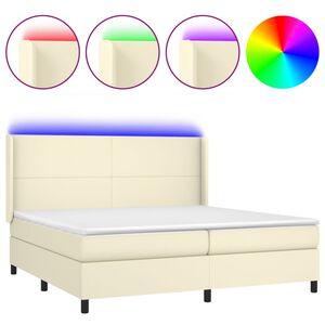 vidaXL Box spring postelja z vzmetnico LED krem 200x200cm umetno usnje