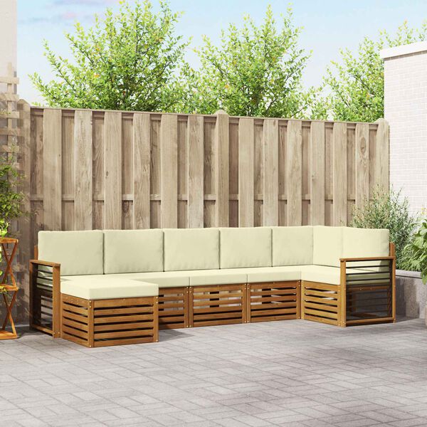 vidaXL Kotna sedežna garnitura z blazino 7 pcs Naravna in smetana