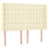 vidaXL LED posteljno vzglavje krem 147x16x118/128 cm umetno usnje