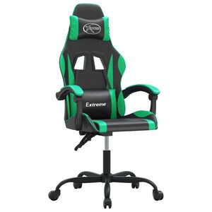 vidaXL Vrtljiv gaming stol črno in zeleno umetno usnje