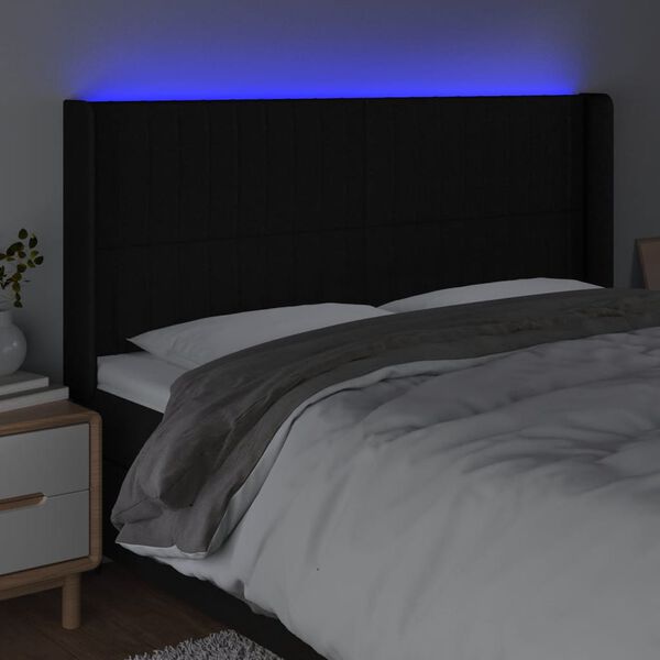 vidaXL LED posteljno vzglavje črno 203x16x118/128 cm blago