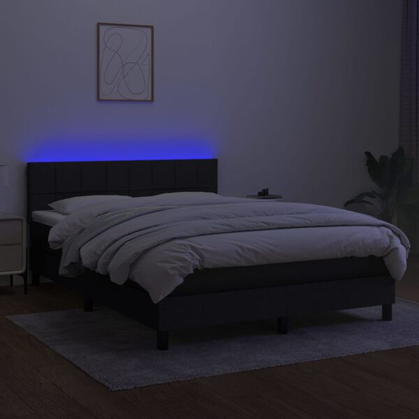 vidaXL Box spring postelja z vzmetnico LED črna 140x200 cm blago