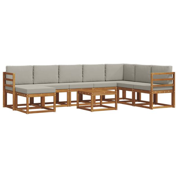 vidaXL Zunanja garnitura za sedenje 9 pcs Naravna in svetlo siva