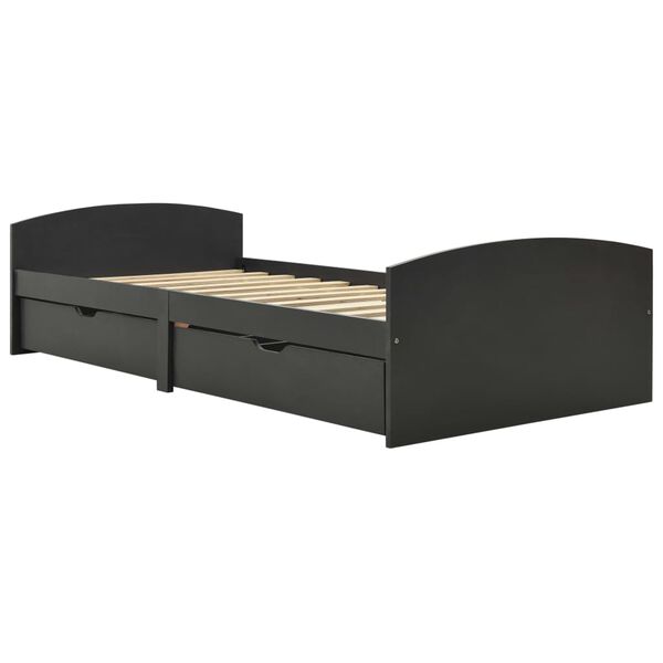 vidaXL Posteljni okvir z 2 predaloma siva trdna borovina 90x200 cm