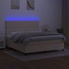 vidaXL Box spring postelja z vzmetnico LED krem 180x200 cm blago