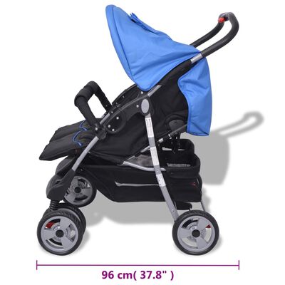 vidaXL Otroški voziček za dvojčke jeklen moder in črn