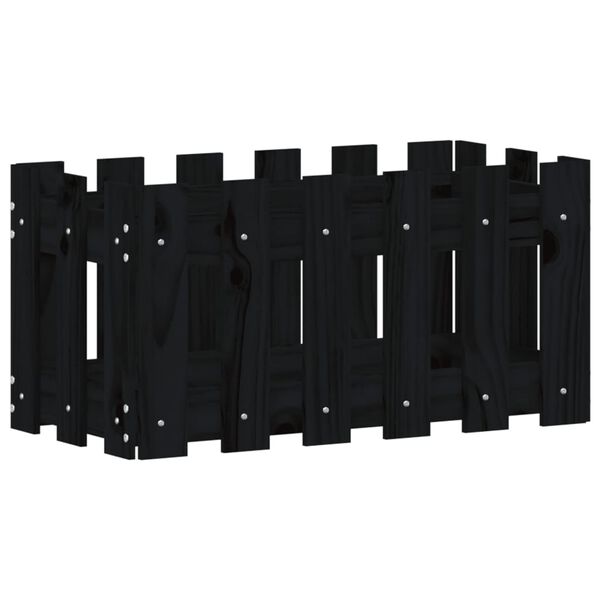 vidaXL Vrtno korito z ograjico črn 60x30x30 cm trdna borovina