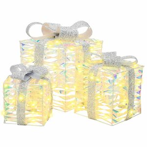 vidaXL Darilna škatla med 60 LED 3 pcs Toplo bela 20 x 20 x 20 cm PET