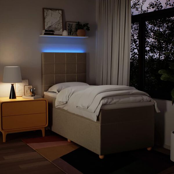 vidaXL Box spring postelja z vzmetnico krem 90x190 cm blago