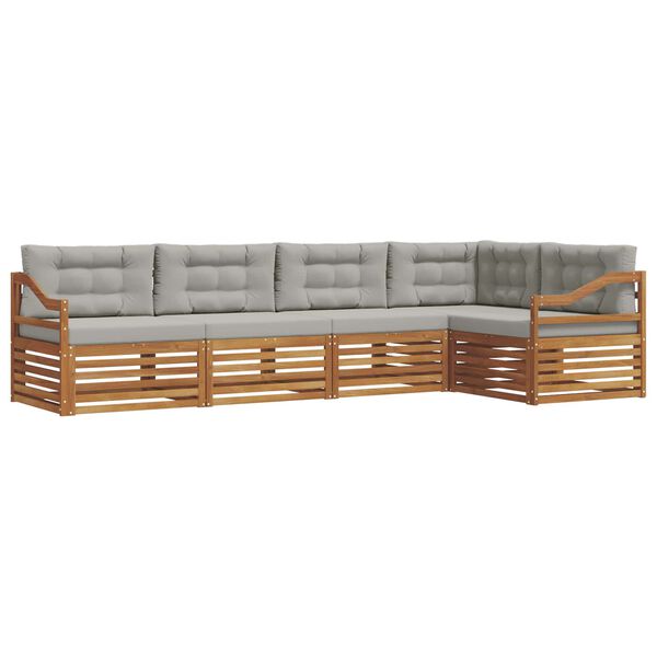 vidaXL Zunanja garnitura za sedenje 5 pcs Naravna in svetlo siva