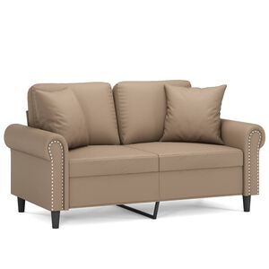 vidaXL Kavč dvosed z okrasnimi blazinami kapučino 120 cm umetno usnje
