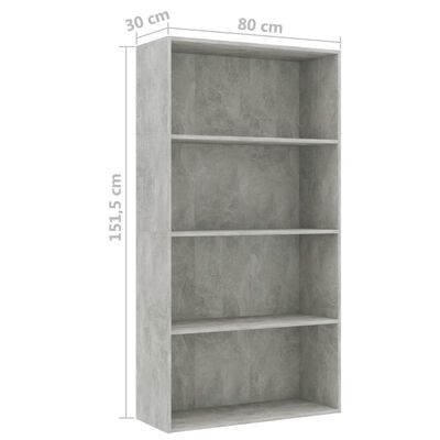 vidaXL Knjižna omara 4-nadstropna siva 80x30x151,5 cm iverna plošča
