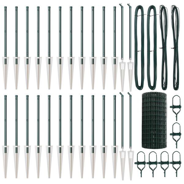 vidaXL Ograja s stebrom Zelena 0,4 x 50 m Jeklo in PVC