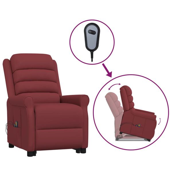 vidaXL Masažni stol s funkcijo vstajanja vinsko rdeče umetno usnje