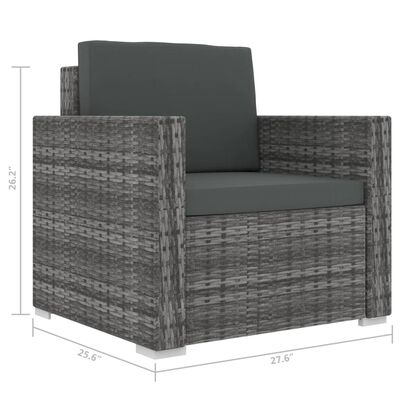 vidaXL Vrtna sedežna garnitura 13-delna z blazinami poli ratan siva