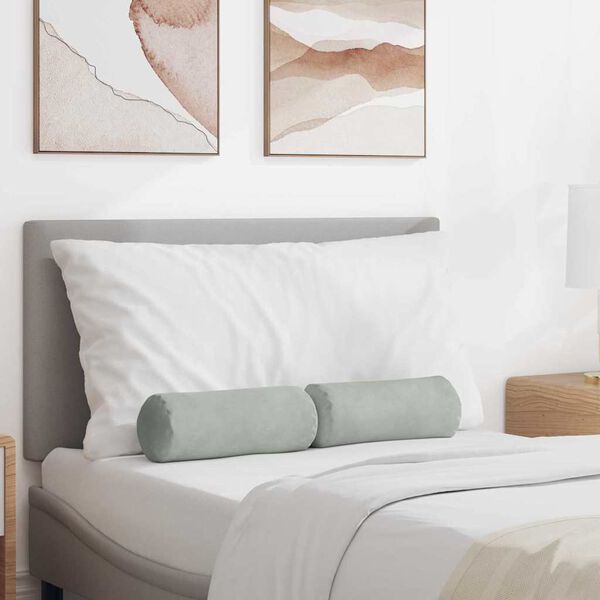 vidaXL Blazine 2 pcs Svetlo siva Ø 15 x 40 cm Žametna tkanina