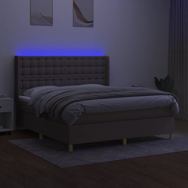 vidaXL Box spring postelja z vzmetnico LED taupe 160x200 cm blago