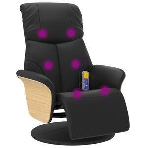 vidaXL Masažni naslanjač z naslonom za noge črno umetno usnje