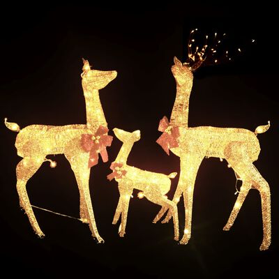 vidaXL Božična dekoracija družina jelenov 201 zlatih LED lučk