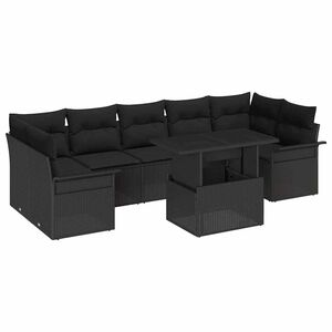 vidaXL Vrtna sedežna garnitura z blazino 8 pcs Črna poli ratan