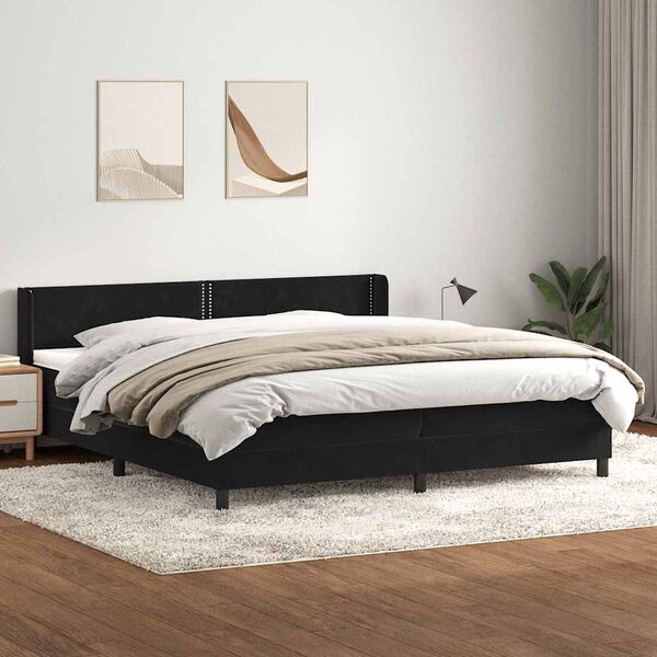 vidaXL Box spring postelja z vzmetnico črna 180x210 cm žamet