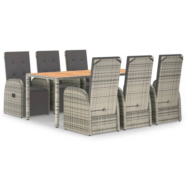 vidaXL Vrtna jedilna garnitura 7-delna z blazinami siv poli ratan