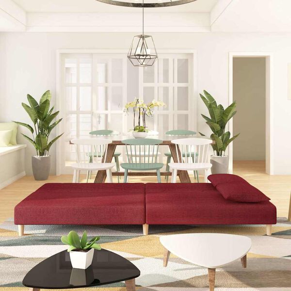 vidaXL Kavč dvosed z leži&scaron;čem in dvema blazinama vinsko rdeče blago