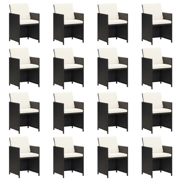 vidaXL Vrtna jedilna garnitura z blazinami 17-delna črn poli ratan