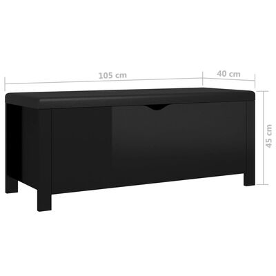 vidaXL Škatla z blazino visok sijaj črna 105x40x45 cm iverna plošča