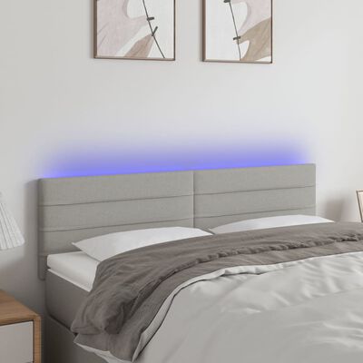vidaXL LED posteljno vzglavje svetlo sivo 144x5x78/88 cm blago