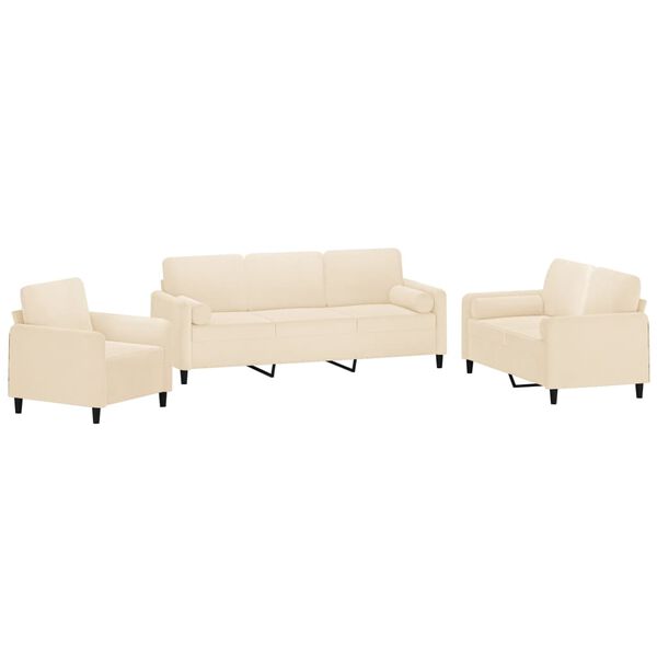 vidaXL Sedežna garnitura 3-delna z blazinami krem blago