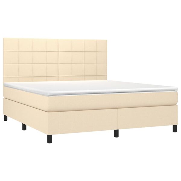 vidaXL Box spring postelja z vzmetnico krem 160x200 cm blago