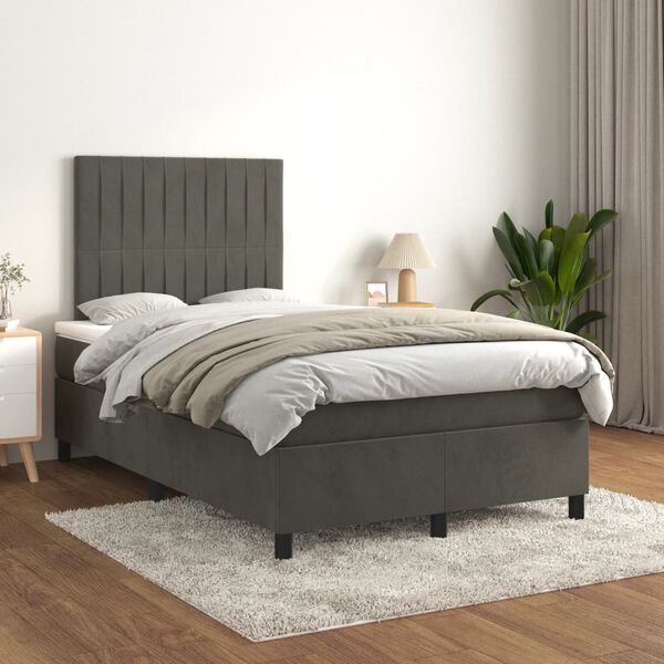 vidaXL Box spring postelja z vzmetnico temno siv 120x190 cm žamet