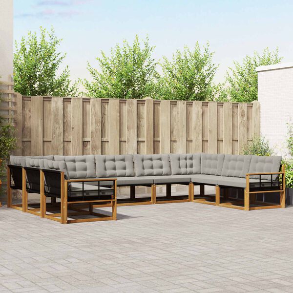 vidaXL Zunanja garnitura za sedenje 9 pcs Naravna in svetlo siva