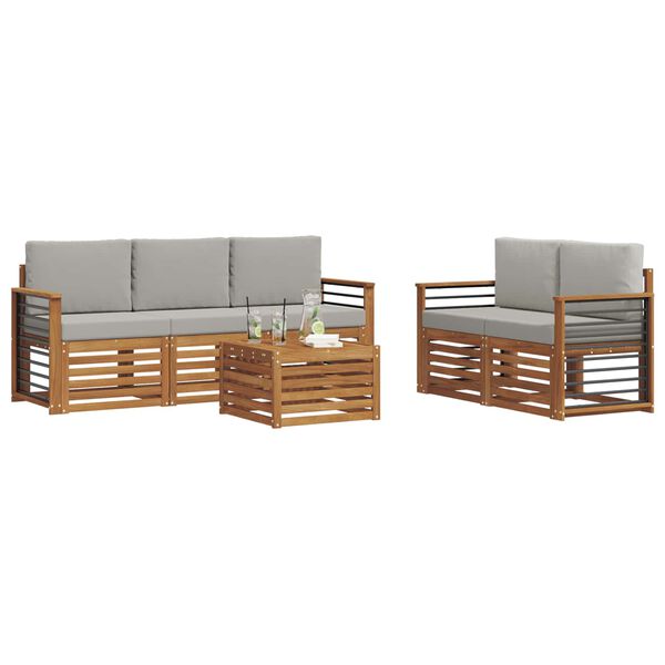 vidaXL Sedežne garniture z blazino 6 pcs Naravna in svetlo siva