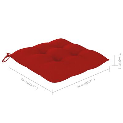 vidaXL Vrtni stoli z rdečimi blazinami 8 kosov trdna tikovina