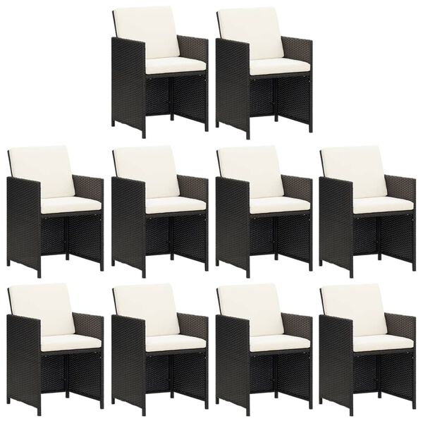 vidaXL Vrtna jedilna garnitura 11-delna z blazinami poli ratan črna