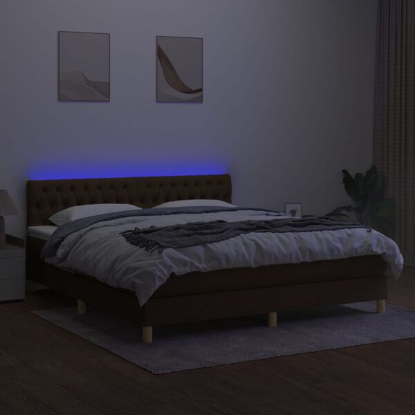 vidaXL Box spring postelja z vzmetnico LED temno rjava 160x200cm blago