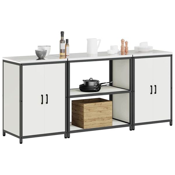 vidaXL Kuhinjski set za shranjevanje z vrati 3 pcs Bela Mlinjeni jeklo