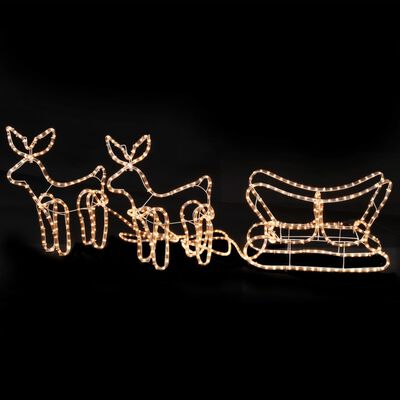 vidaXL Božični okrasek v obliki 2 jelenov in sani 300x24x47 cm