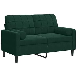 vidaXL Kavč dvosed z okrasnimi blazinami temno zelen 120 cm žamet