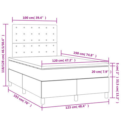 vidaXL Box spring postelja z vzmetnico LED krem 120x190 cm blago