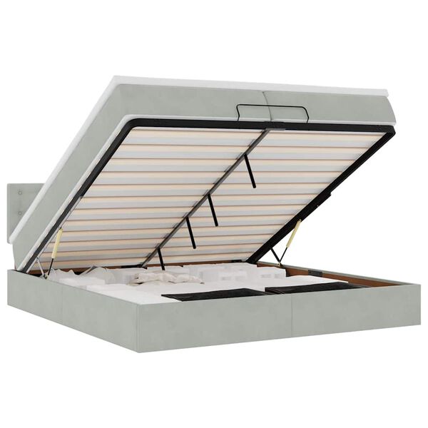 vidaXL Otomanski posteljni okvir z vzmetnicami siv 200x200cm žamet