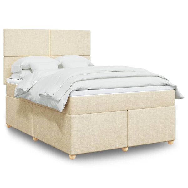 vidaXL Box spring postelja z vzmetnico krem 160x200 cm blago