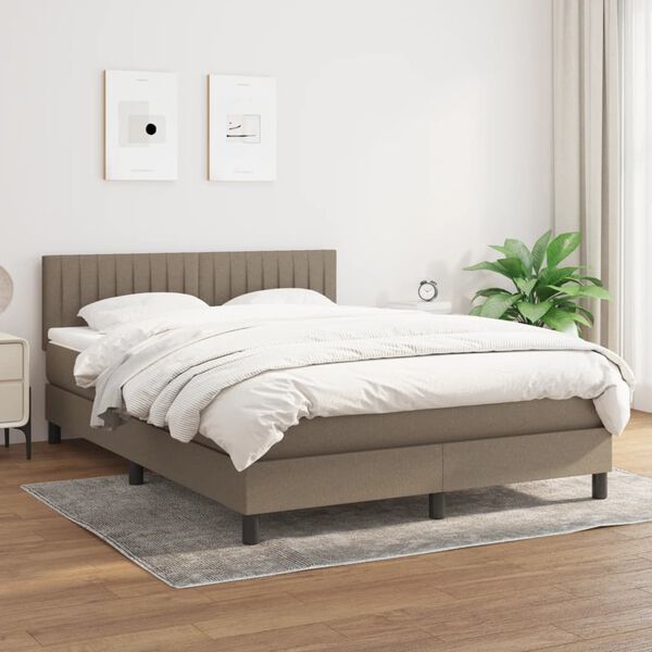 vidaXL Box spring postelja z vzmetnico taupe 140x190 cm blago