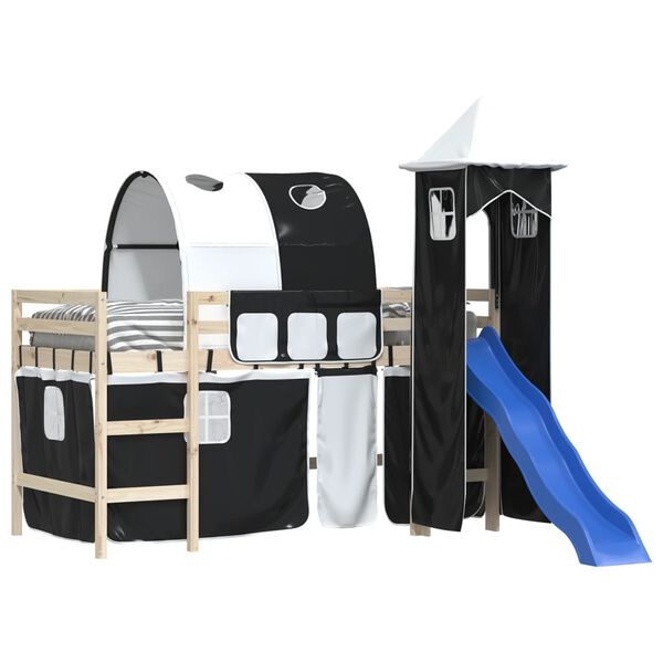 vidaXL Zavese za dvignjeno posteljo s tunelom in stolpom bela in črna